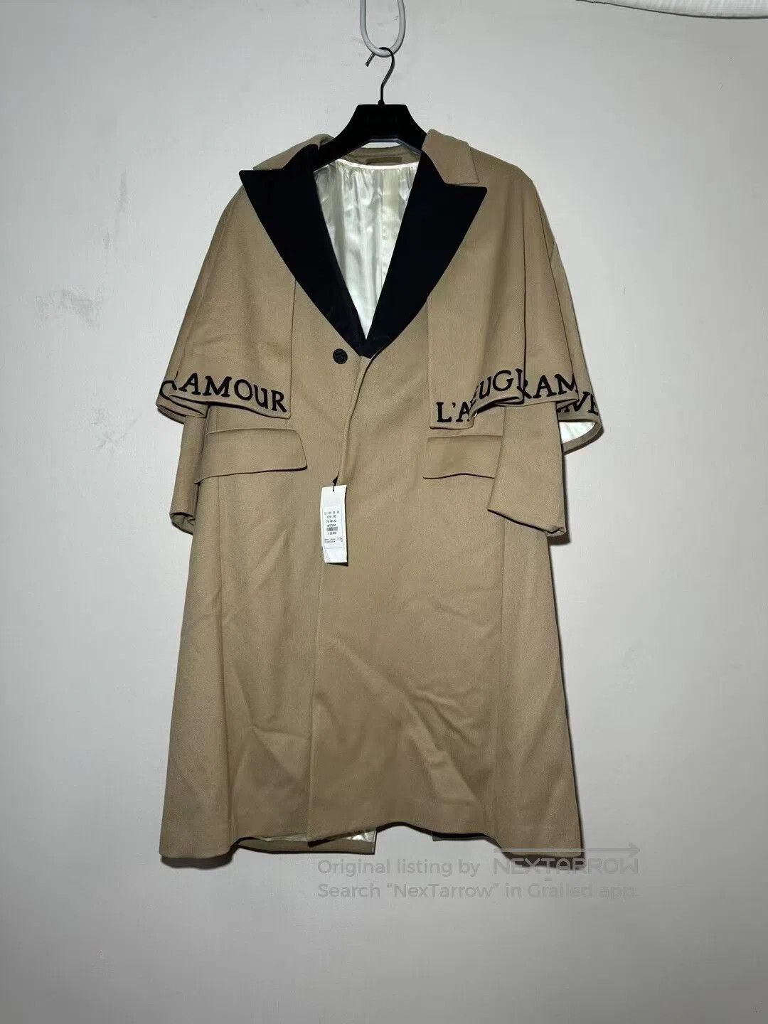 Gucci Runway Khaki Bee Shawl Wool Coat.