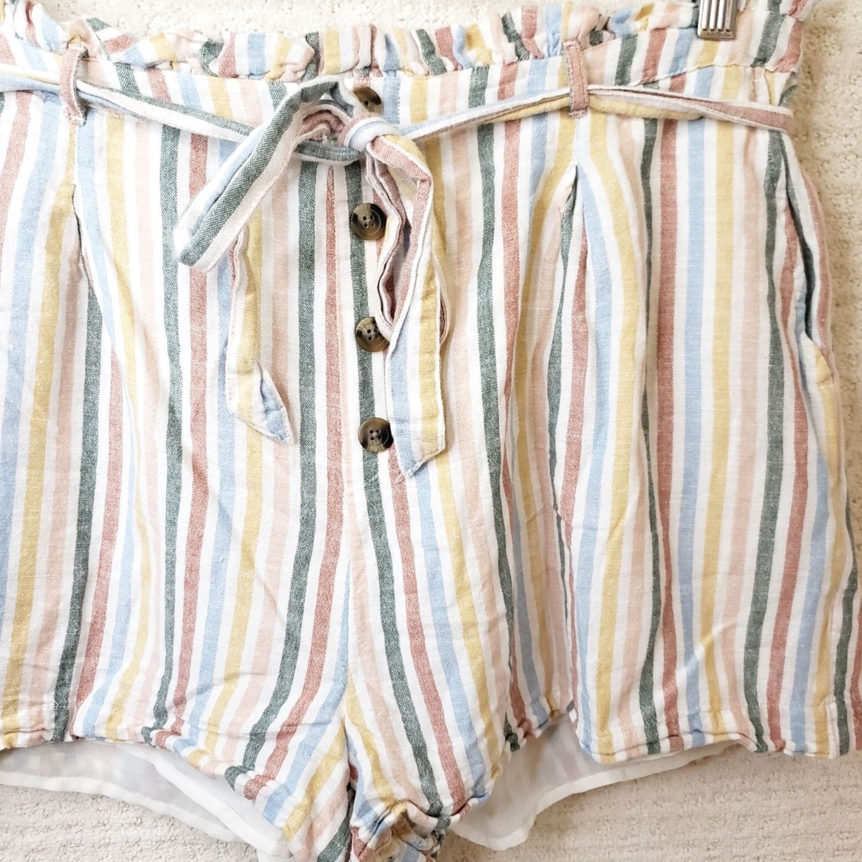 American Eagle Outfitters American Eagle Outfitters Shorts Multicolor Stripe Drawstring Elastic Waist XL Women Size 24" / US 00 / IT 34 - 3 Thumbnail