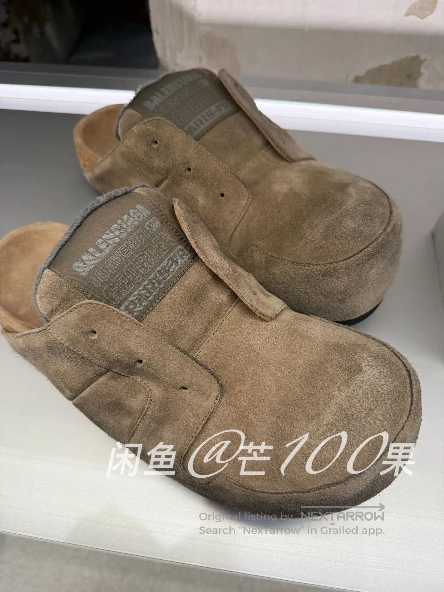Balenciaga Balenciaga Distressed Khaki Suede Mules. Size US 7 / EU 40 - 1 Thumbnail