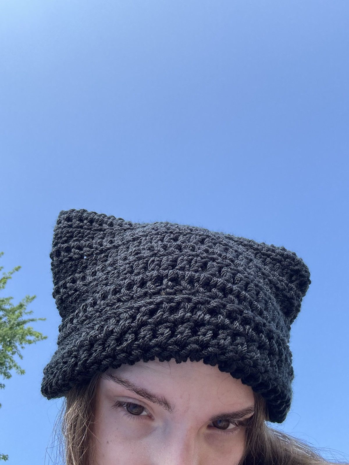Handmade Crochet Cat Beanie - Solid Black Size ONE SIZE - 2 Thumbnail