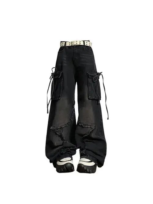 Black Denim Cargo Jeans