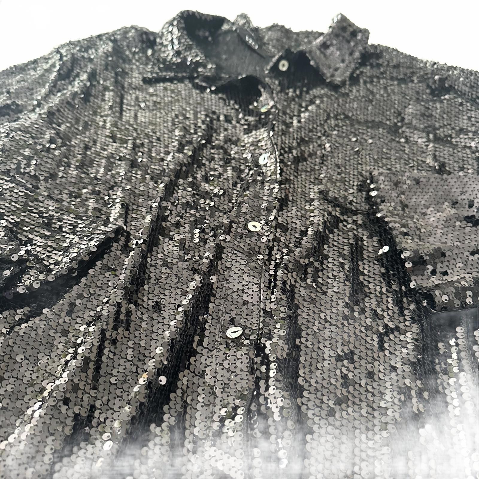 Designer VICI Black Sequin Button-Up Shirt Size ONE SIZE - 3 Thumbnail