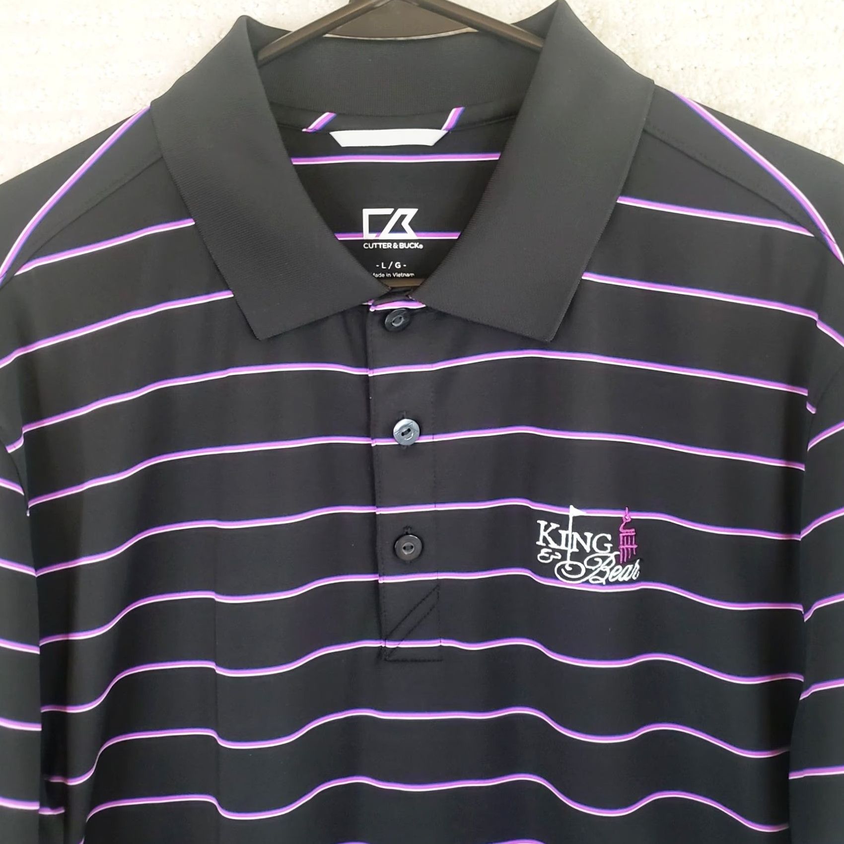 Cutter & Buck Cutter & Buck Men's L Black With Purple Stripe Polo Shirt Short Sleeve Button Closure Breathable Regular Fit Golf 90s Size US L / EU 52-54 / 3 - 3 Thumbnail