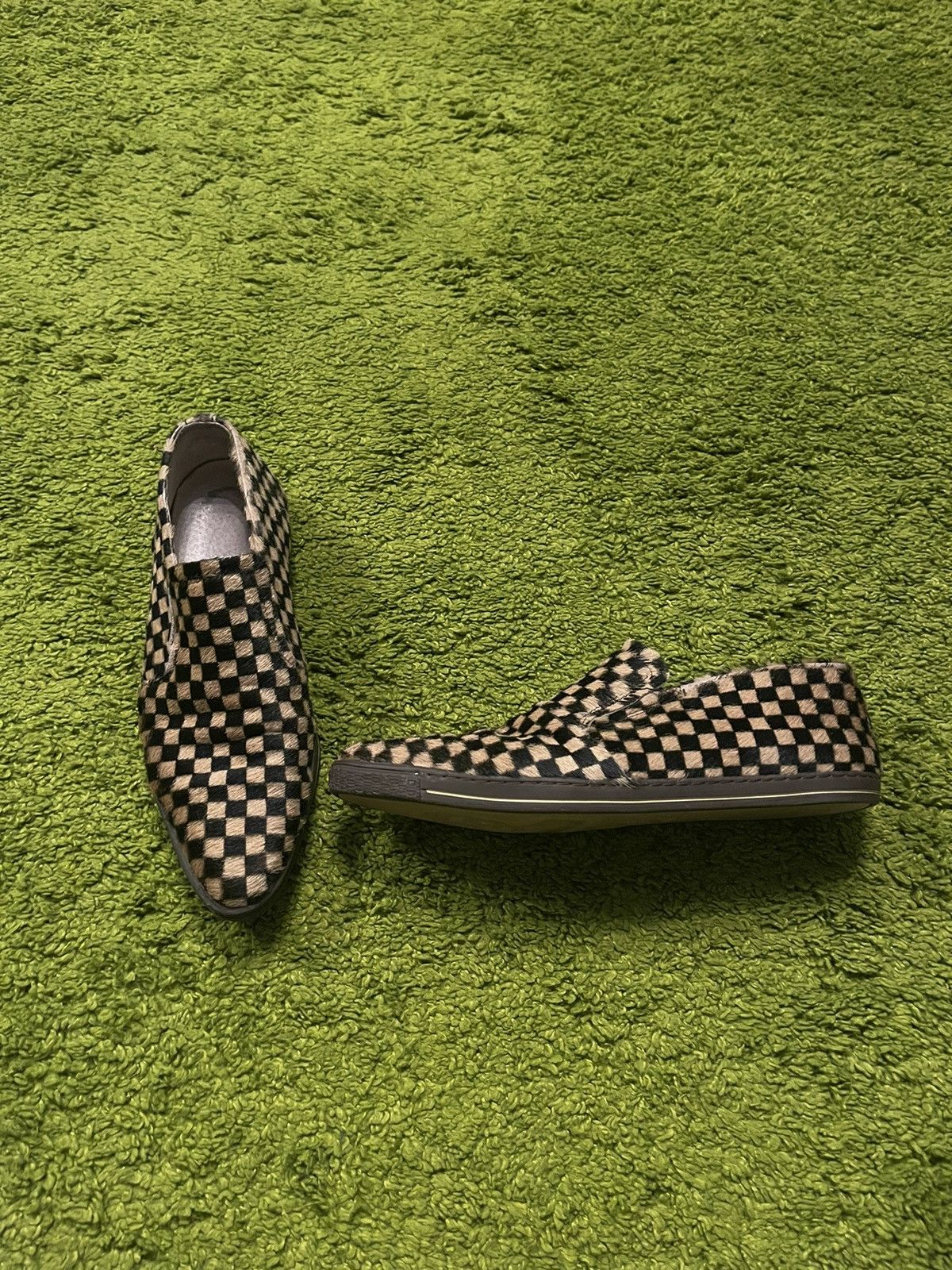 Swear London avant garde real fur checkered pattern shoes