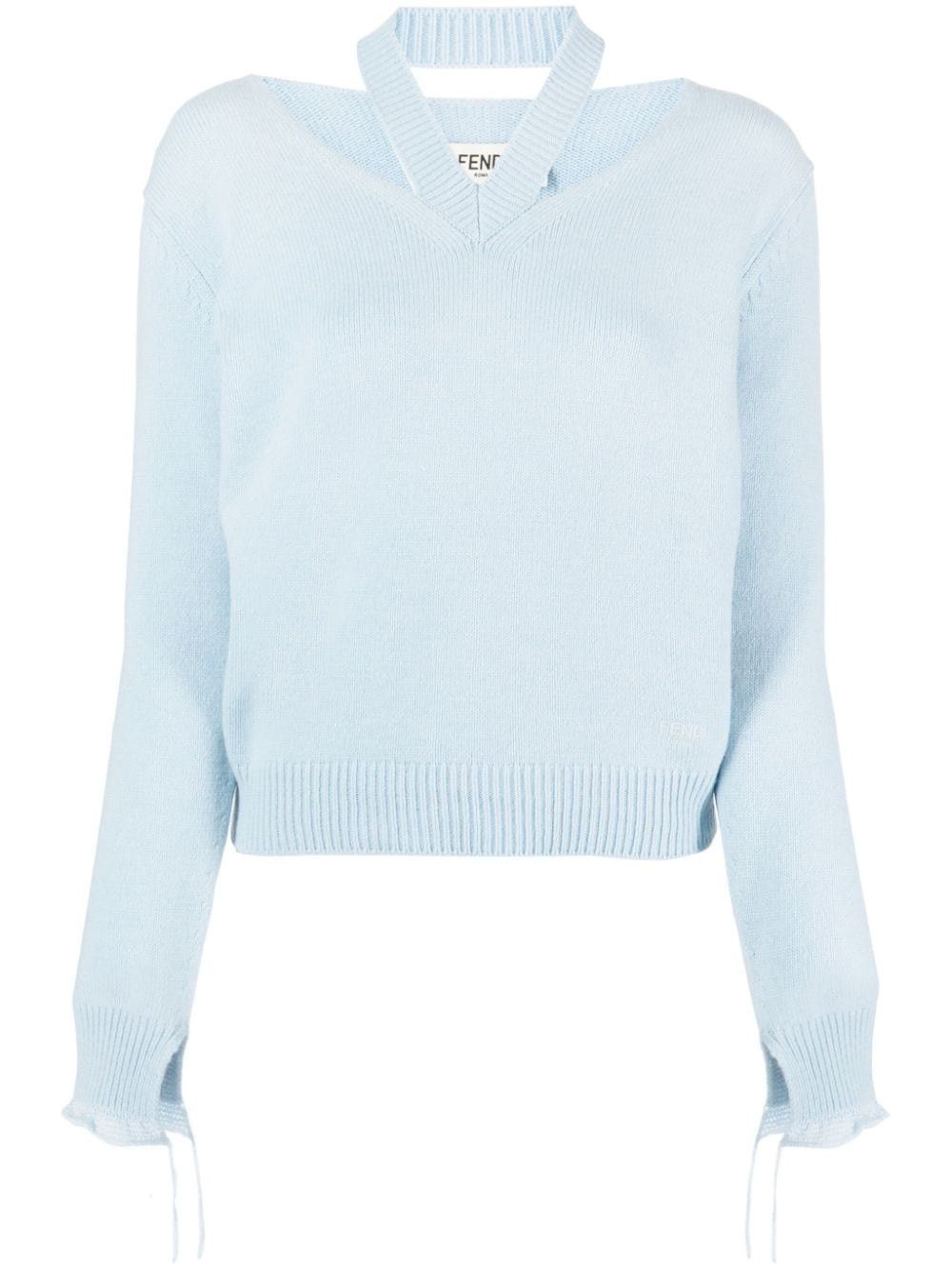 Fendi o1y0925 Cashmere Blend Sweater in Sky Blue Size S / US 4 / IT 40 - 1 Thumbnail