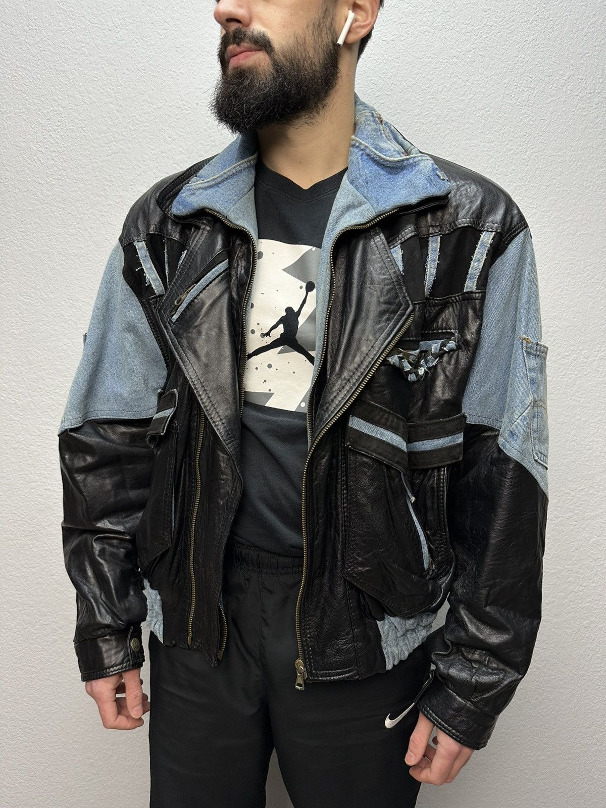 Vintage Vintage Junya Watanabe Style Leather Denim Jacket Rick Owens Size US L / EU 52-54 / 3 - 2 Thumbnail