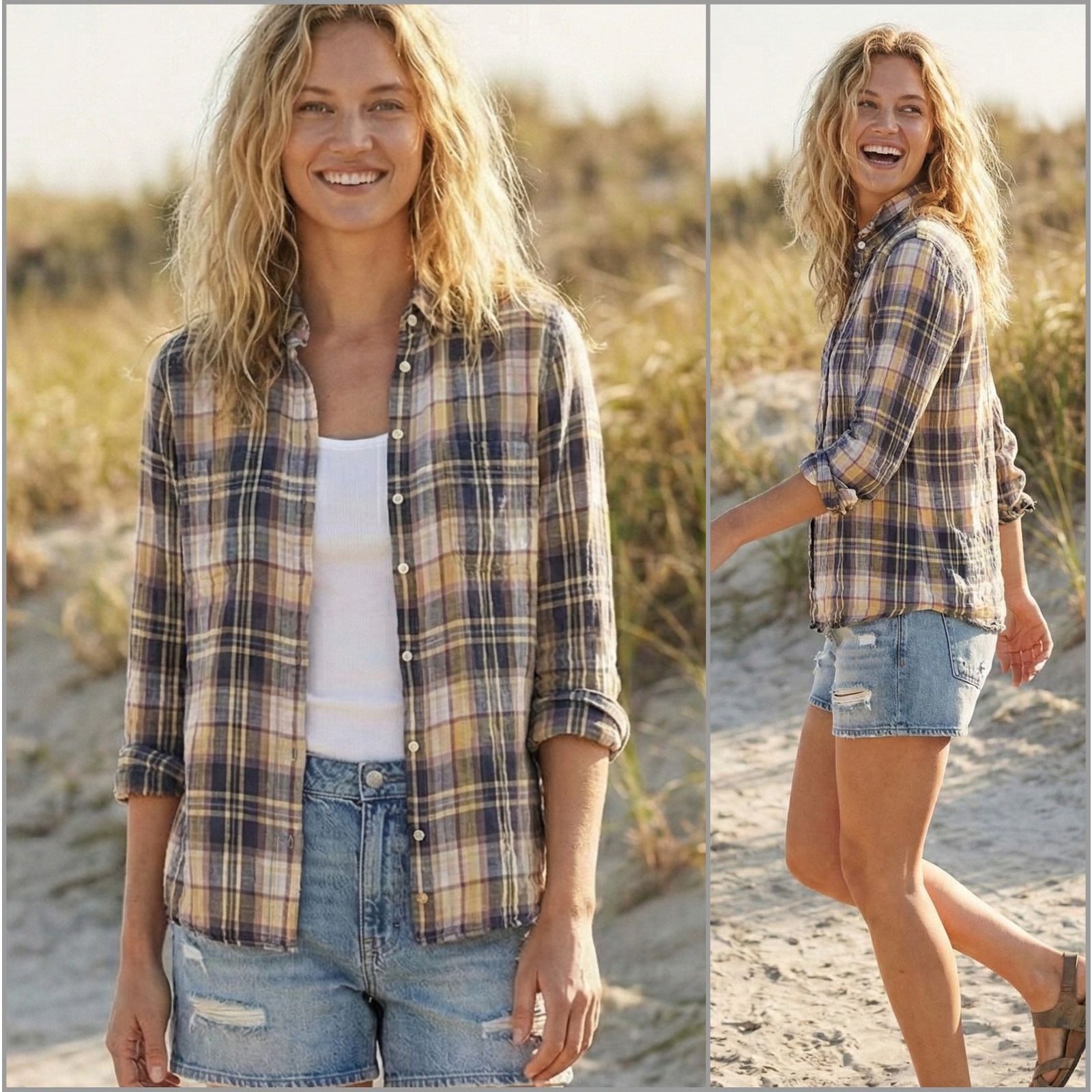 CP Shades CP SHADES Linen Button up Shirt pleaded front plaid Medium Size M / US 6-8 / IT 42-44 - 1 Thumbnail
