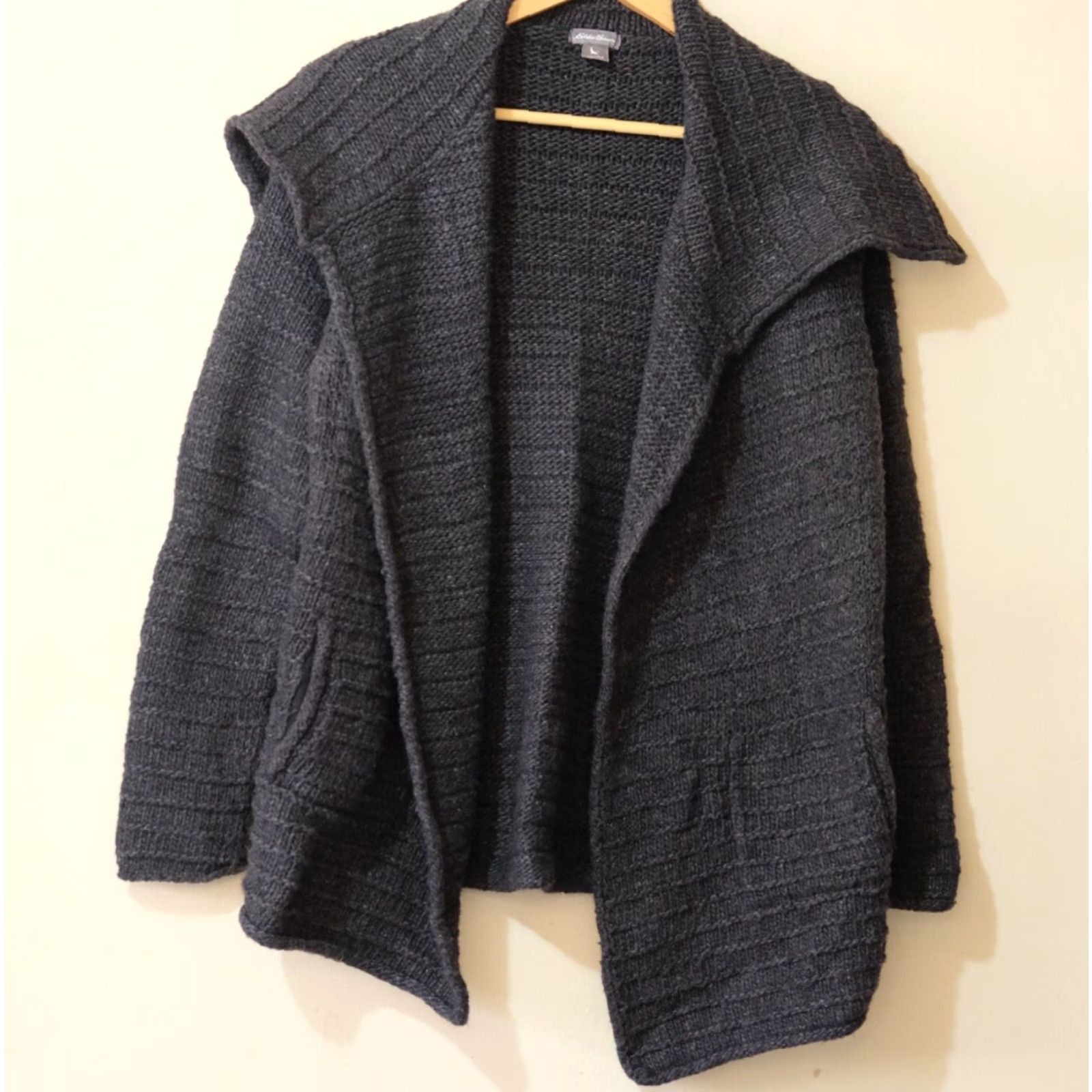 Eddie Bauer Eddie Bauer Sweater Women's M Off Black Cardigan Wool Blend Open Front Size M / US 6-8 / IT 42-44 - 2 Thumbnail