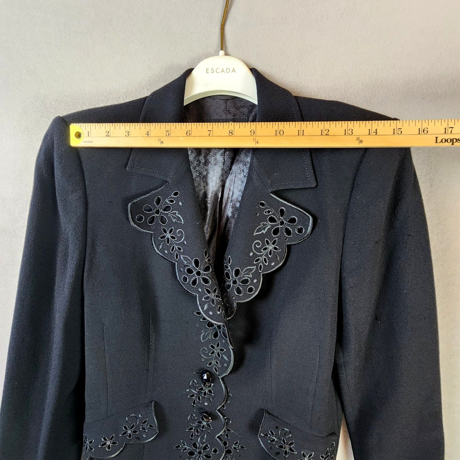 Escada Escada Scalloped Pant Suit Women Sz 12 Wool Black Embroidery Size XL / US 12-14 / IT 48-50 - 6 Thumbnail