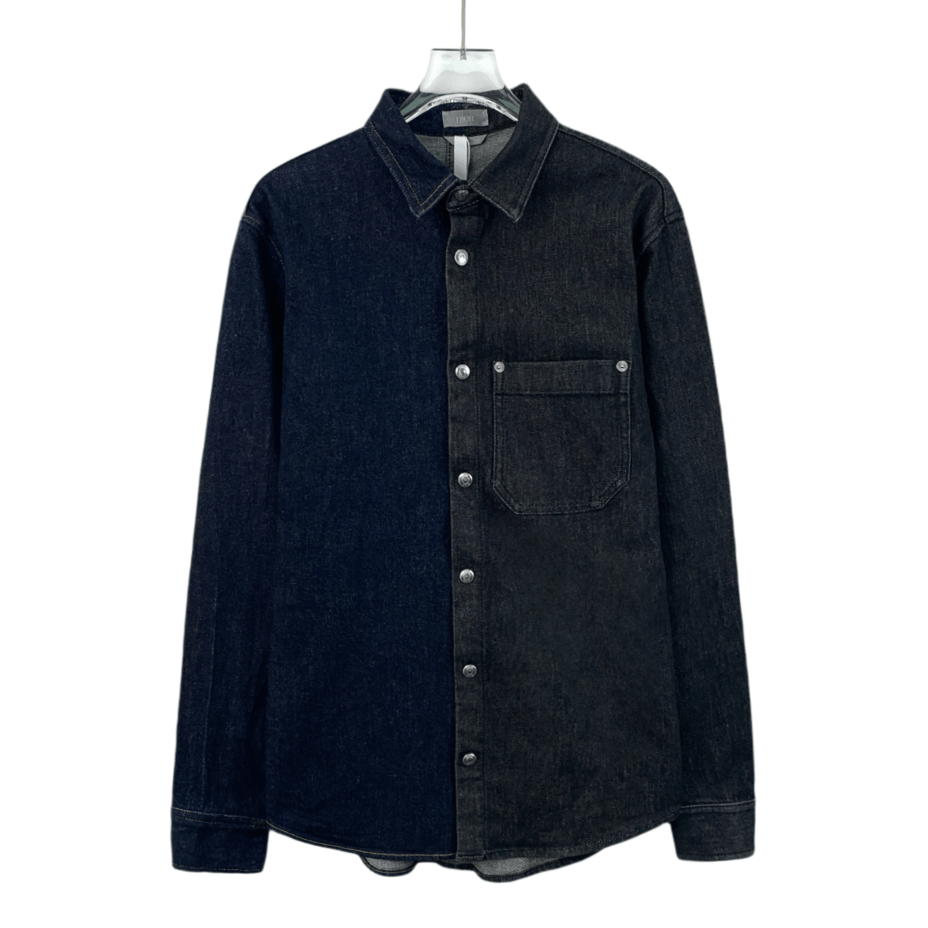 Dior CM0266 Dior Two-Tone Denim Shirt Black & Dark Blue Cotton-Bl Size US S / EU 44-46 / 1 - 1 Thumbnail