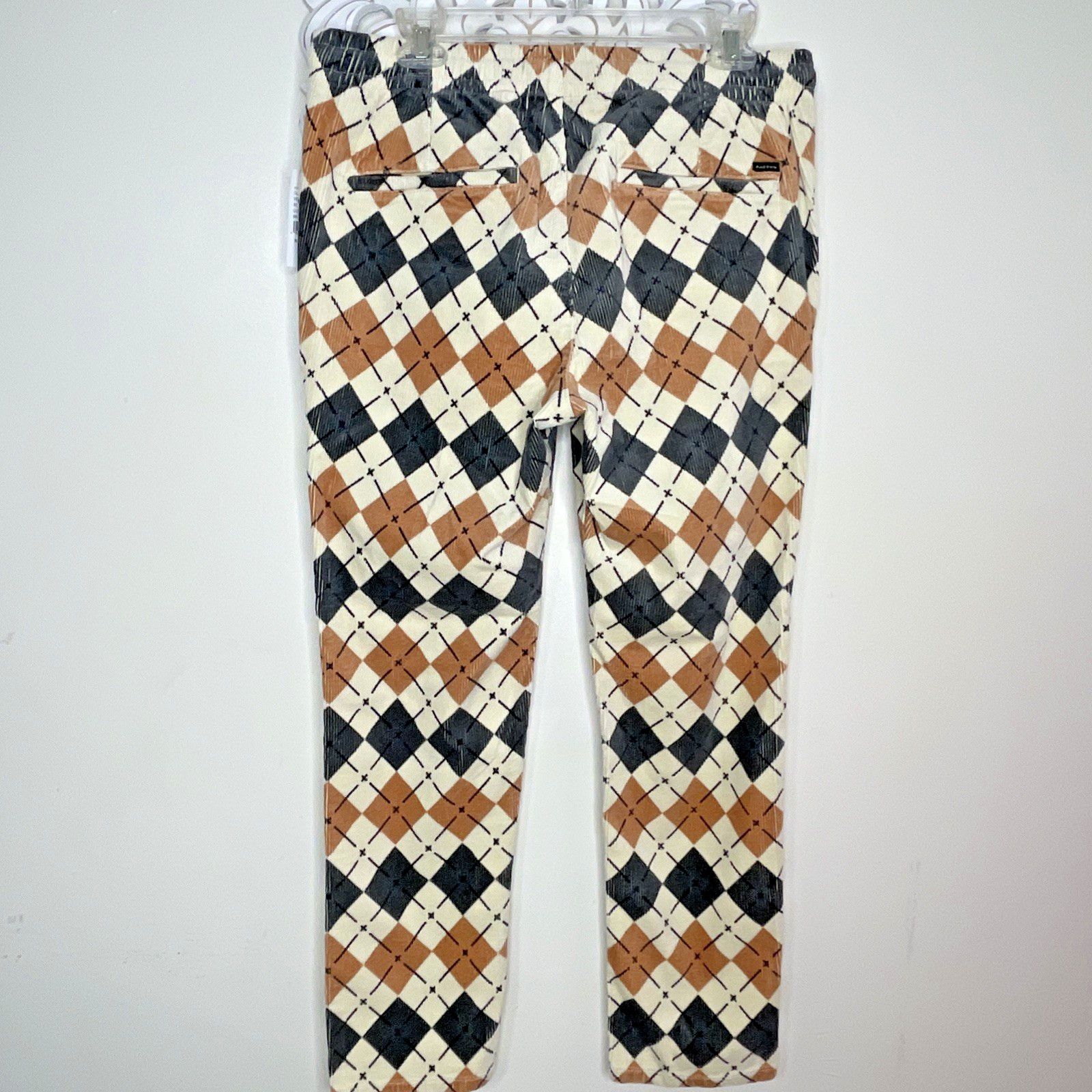 Pacsun PACSUN M Slim Argyle Corduroy PANTS Elastic Waist TAN GRAY Size 33" - 11 Thumbnail