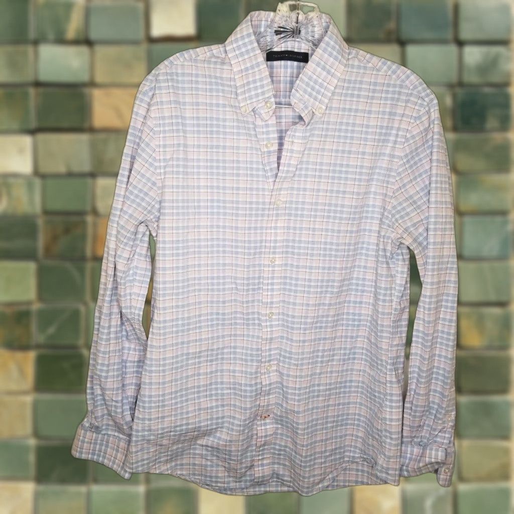 Tommy Hilfiger Tommy Hilfiger Mens Slim Fit Pink Blue Plaid Long Sleeve Button Up Size Medium Size US M / EU 48-50 / 2 - 1 Thumbnail