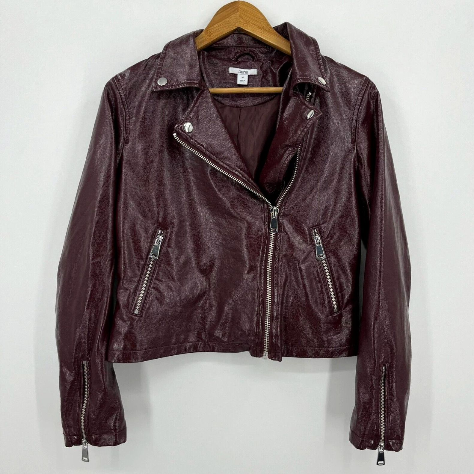 Bar Iii Bar III Faux Leather Jacket Women s M Red Full Zip Biker Motorcycle Pockets Grailed