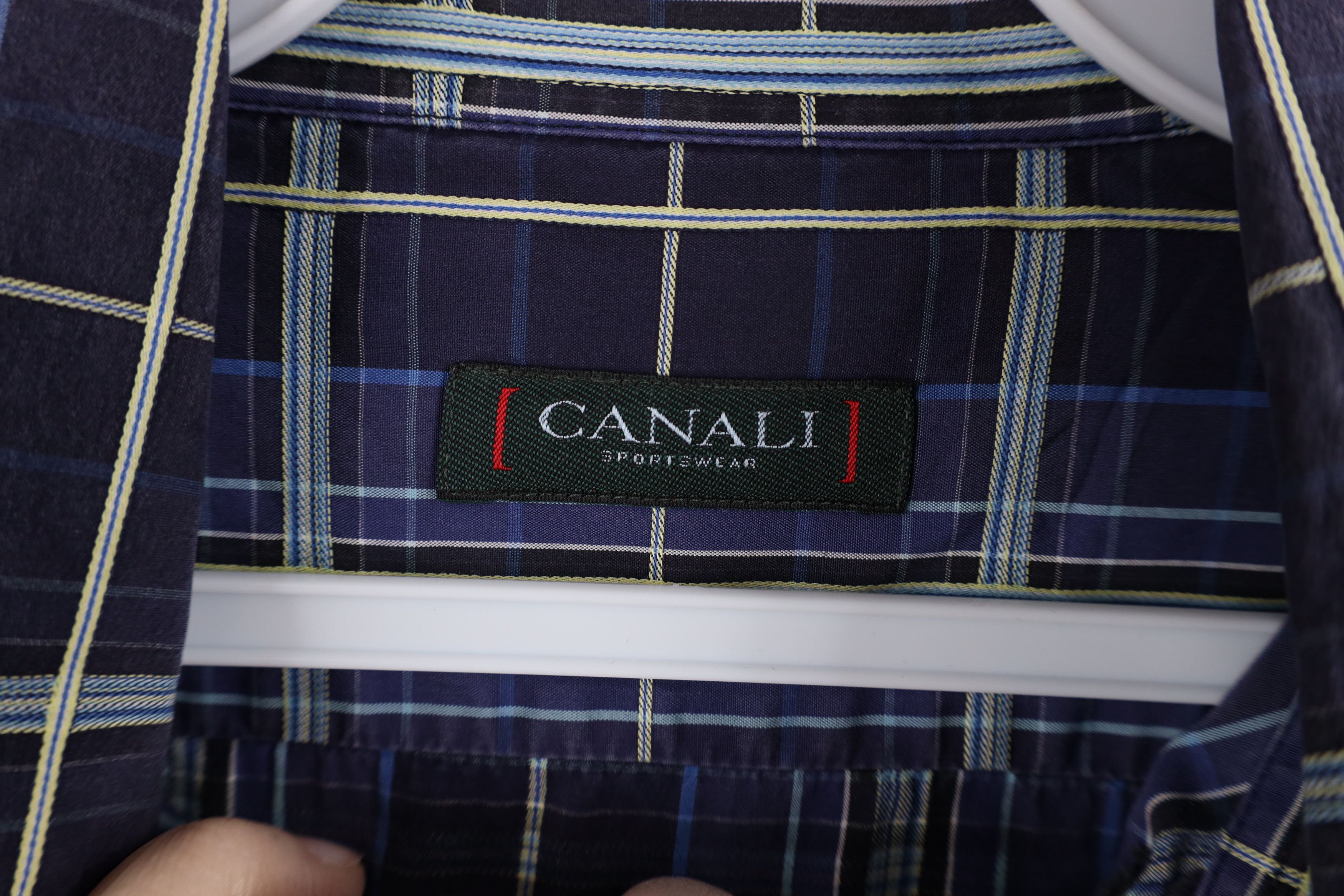 Canali × Vintage Canali Long Sleeve Collared Button Down Shirt Blue Plaid Size US M / EU 48-50 / 2 - 7 Thumbnail