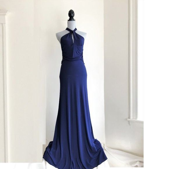 Max Mara MaxMara Navy Blue Gown Maxi Long Formal Dress Halter Necklin Size M / US 6-8 / IT 42-44 - 1 Thumbnail