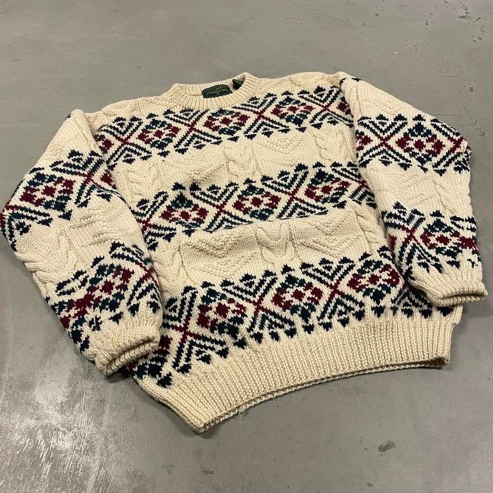 Vintage vintage striped patterned cable knit sweater Size US XL / EU 56 / 4 - 1 Thumbnail