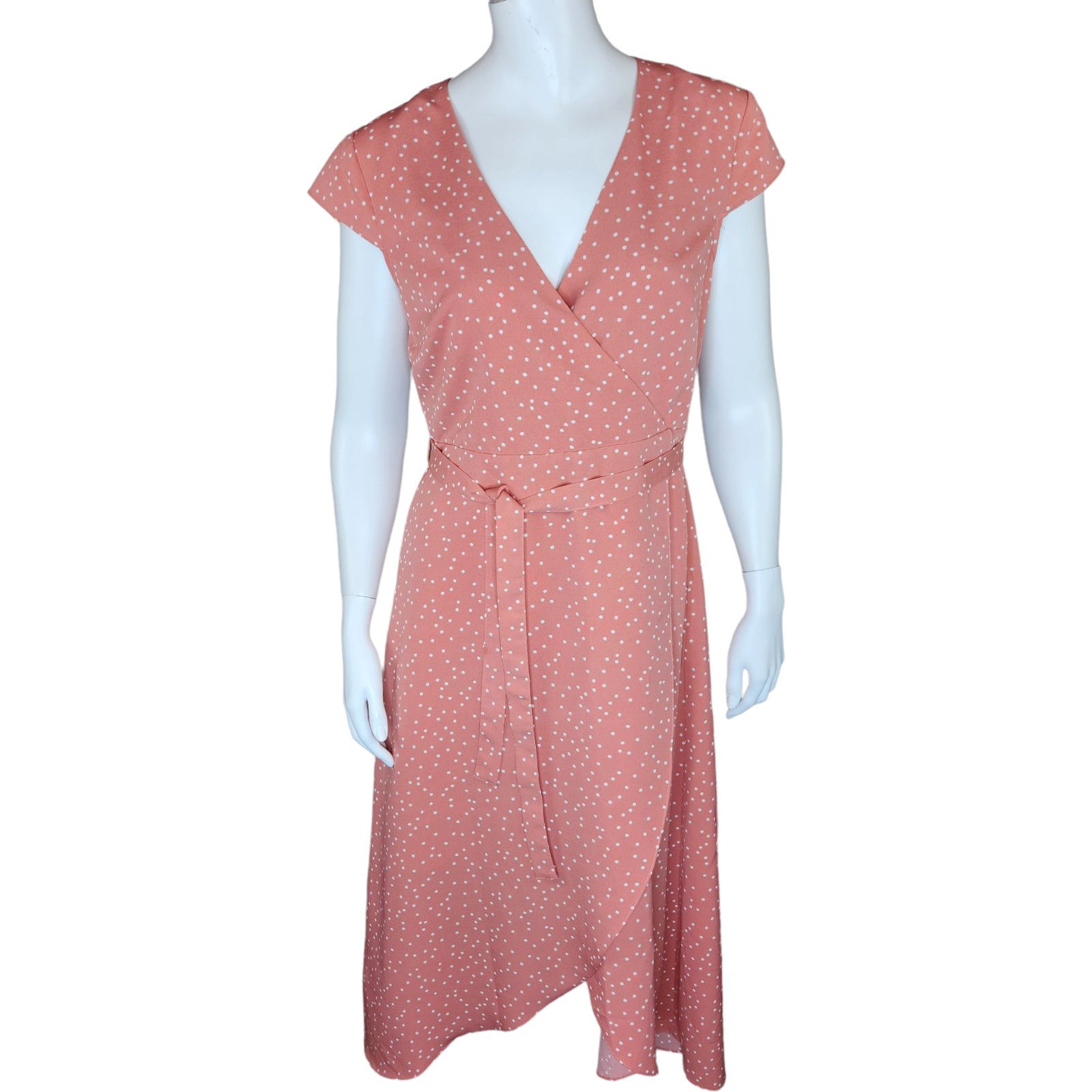 Madison Madison Womens Medium Peach Polka Dot Wrap Dress W/ Belt Size M / US 6-8 / IT 42-44 - 1 Thumbnail