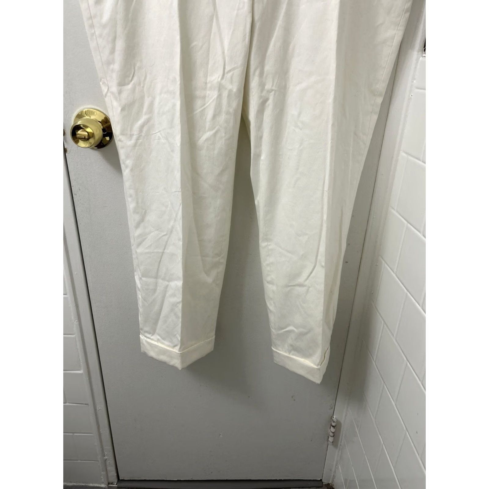 Tommy Hilfiger Tommy Hilfiger Dress Pants Mens 40x27 White Cotton Stretch NWT Cuffed Logo Zipper Flat Front Straight Leg"} Size US 40 / EU 56 - 3 Thumbnail