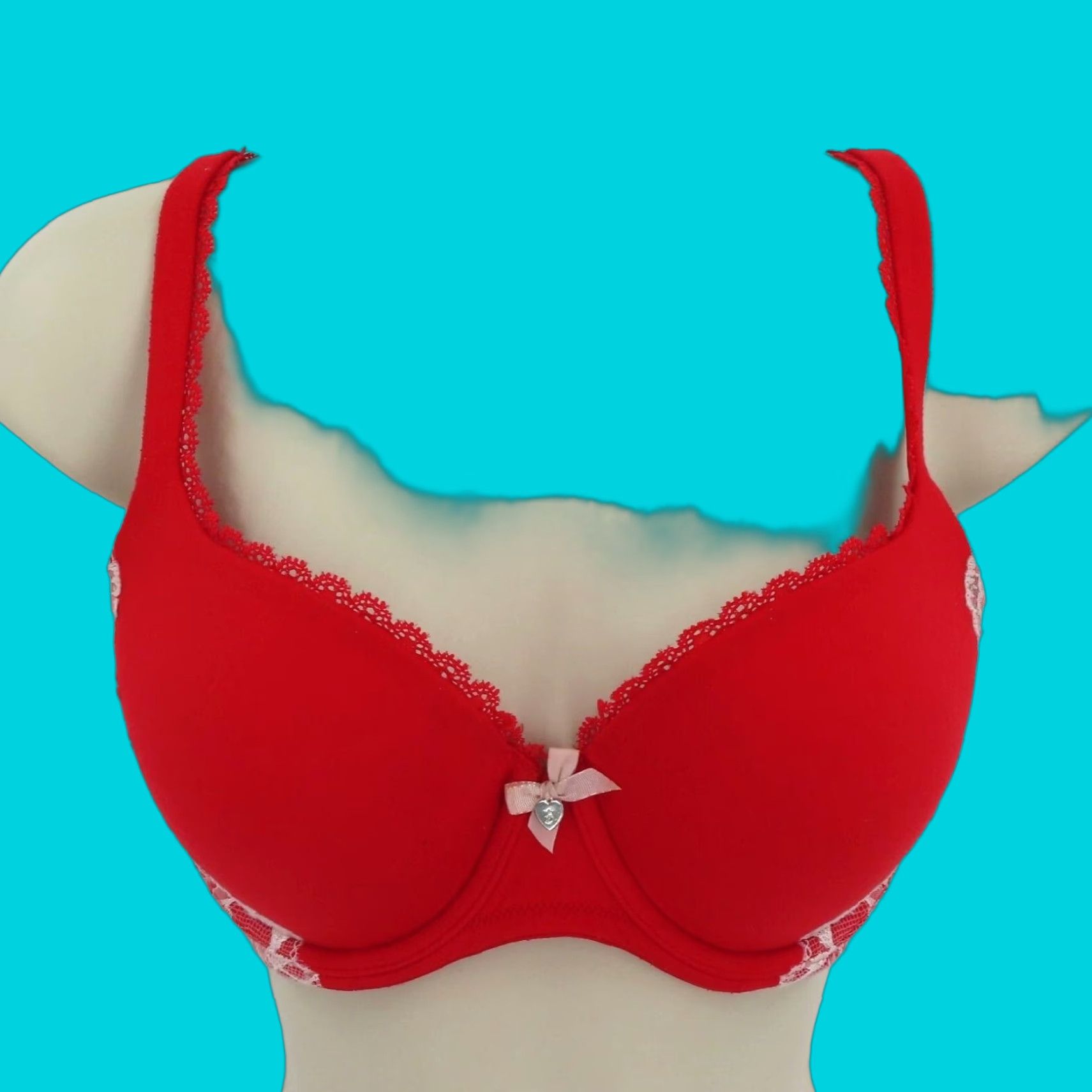 Victoria's Secret Victoria's Secret Body by Victoria Lined Demi Bra 34D Red Lace Trim Bow Underwire T-Shirt Cup D Women Size ONE SIZE - 1 Thumbnail