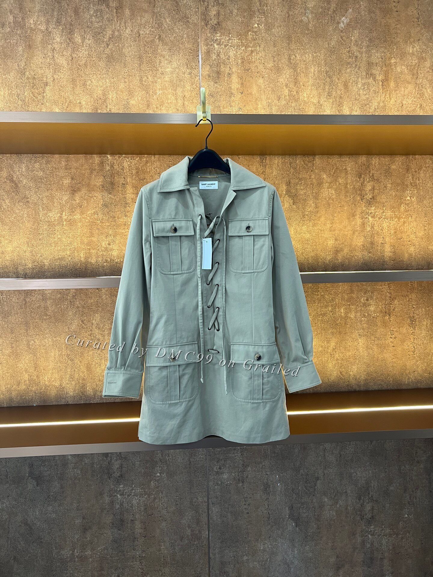 Saint Laurent Paris Slp Khaki Tie-Up Dress Size XXS / US 00 / IT 34 - 1 Thumbnail