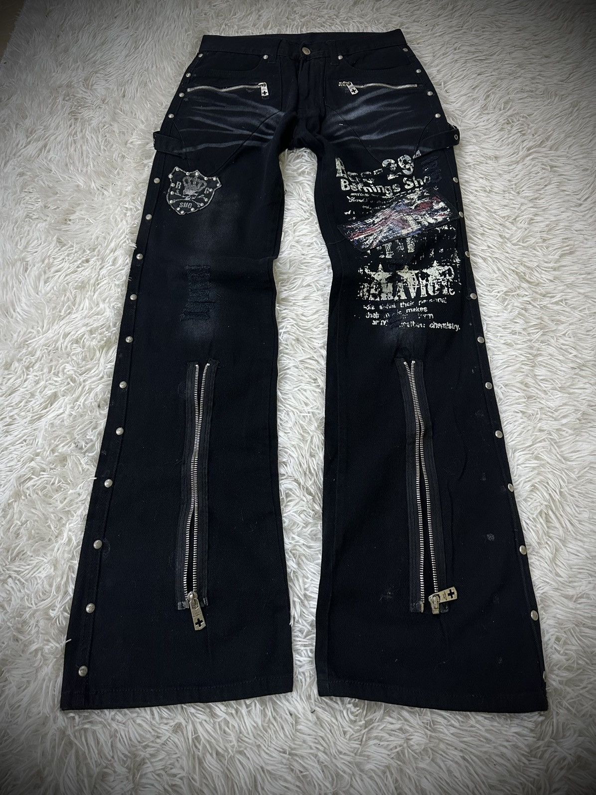 If Six Was Nine rare 2000s i6w9 BERNING SHO flare studded punk jeans Size US 30 / EU 46 - 1 Thumbnail