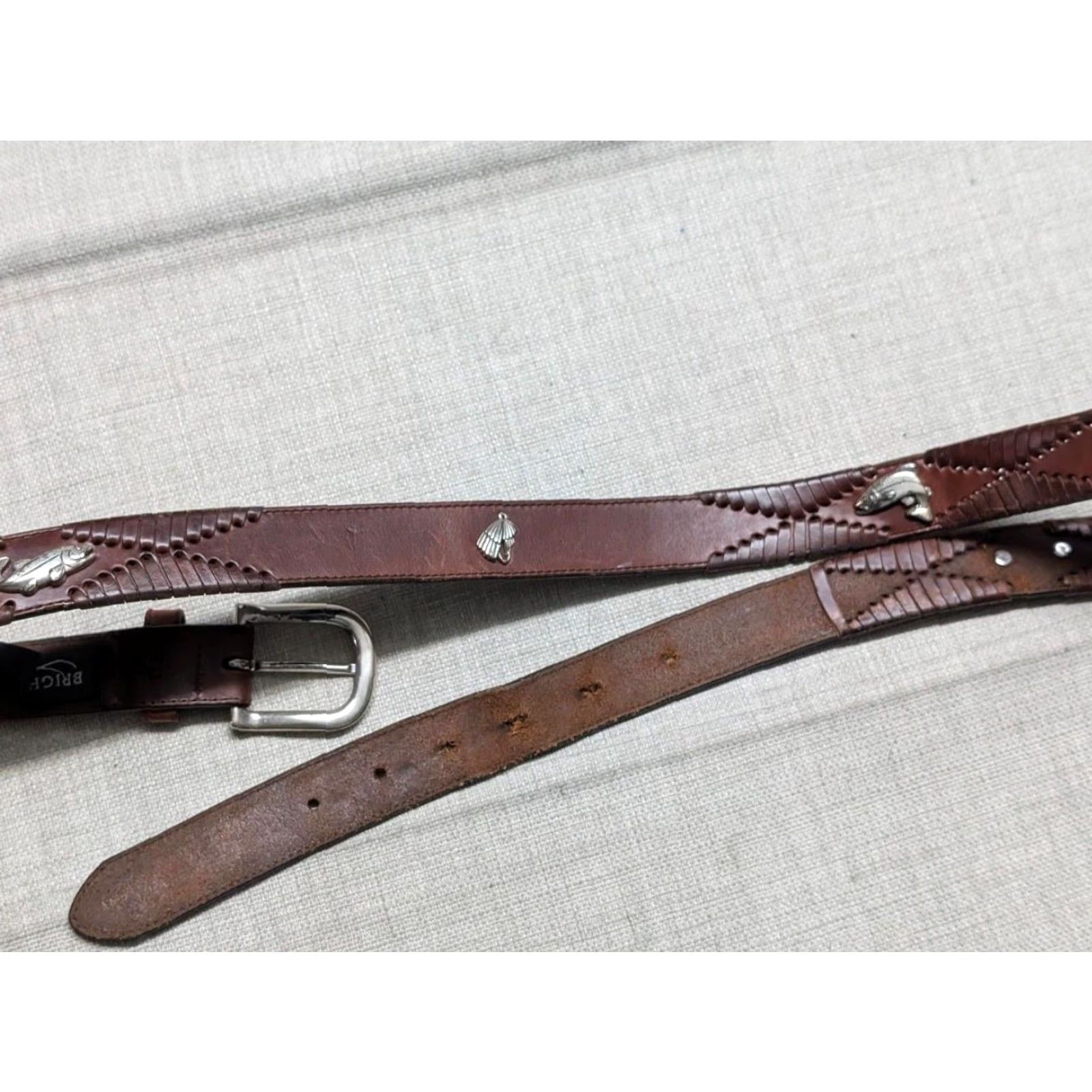 Brighton VINTAGE Brighton leather belt Fisherman brown 42 Mens Belt width 1-1/8" 40-42 Ivy League Concho PREPPY golf FLY FISHING Size 42 - 5 Thumbnail