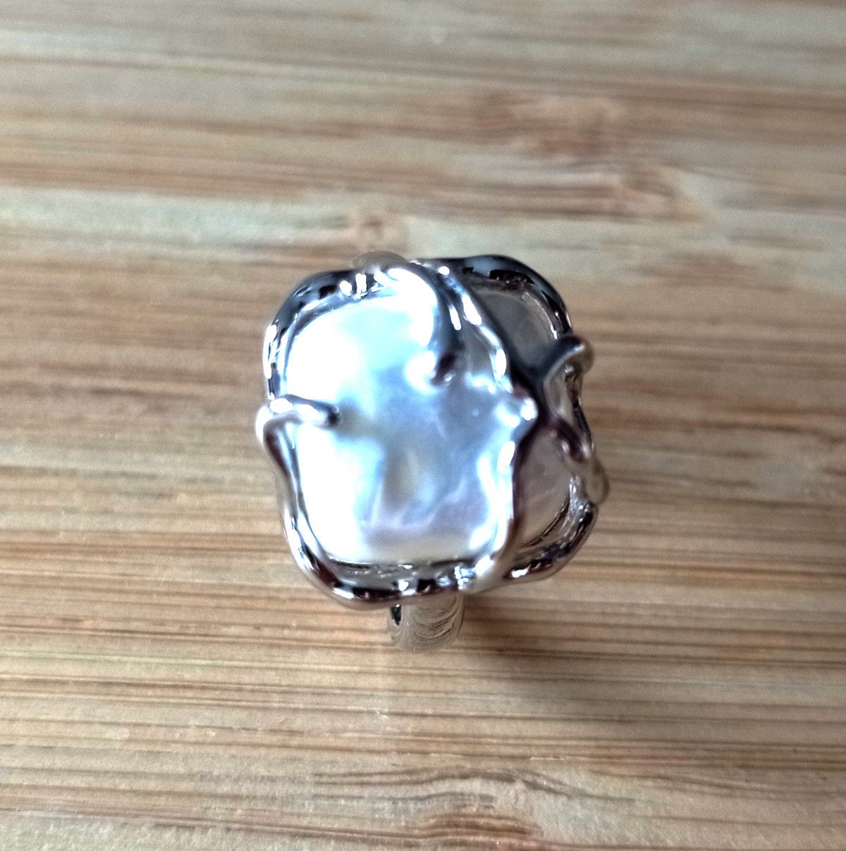 Designer × Vintage Punk Square Pearl Irregular 925 Silver Ring Gothic Chrome Size ONE SIZE - 3 Thumbnail
