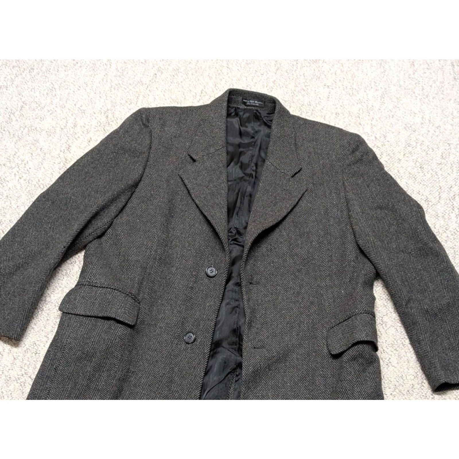 Vintage VINTAGE tweed donegal wool OVERCOAT trench XL 46 charcoal gray herringbone John Ashford coat Men Size US XL / EU 56 / 4 - 5 Thumbnail