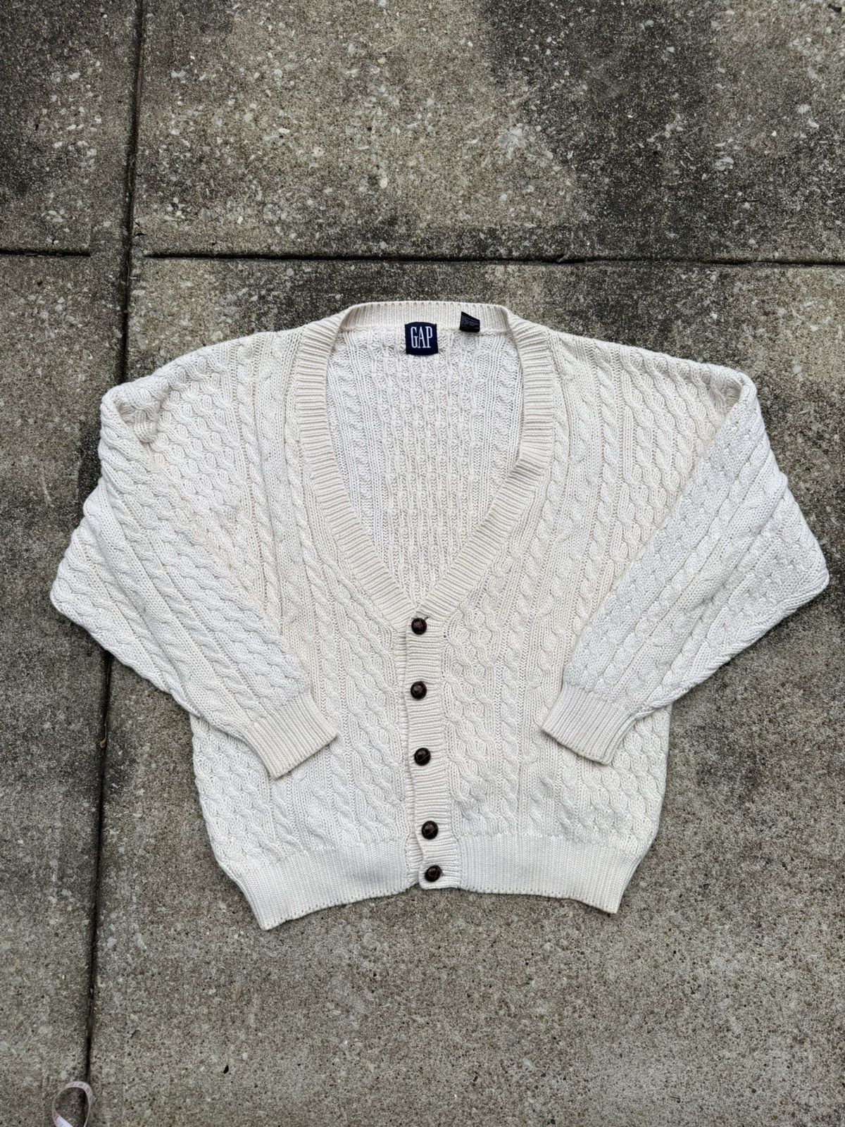 Gap 90s GAP Cable Knit Plain Jane Button-Front Cotton Cardigan Size US XL / EU 56 / 4 - 4 Thumbnail