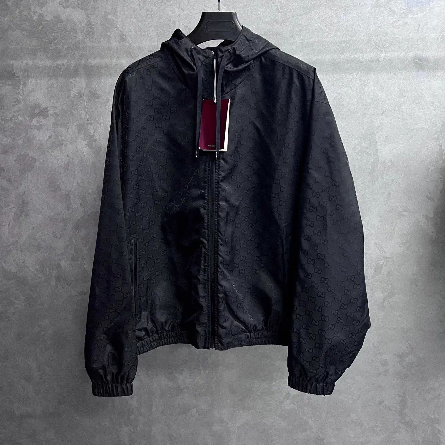 Gucci Gucci Black Logo Allover Hooded Zip Jacket Size 54 Size US L / EU 52-54 / 3 - 1 Thumbnail