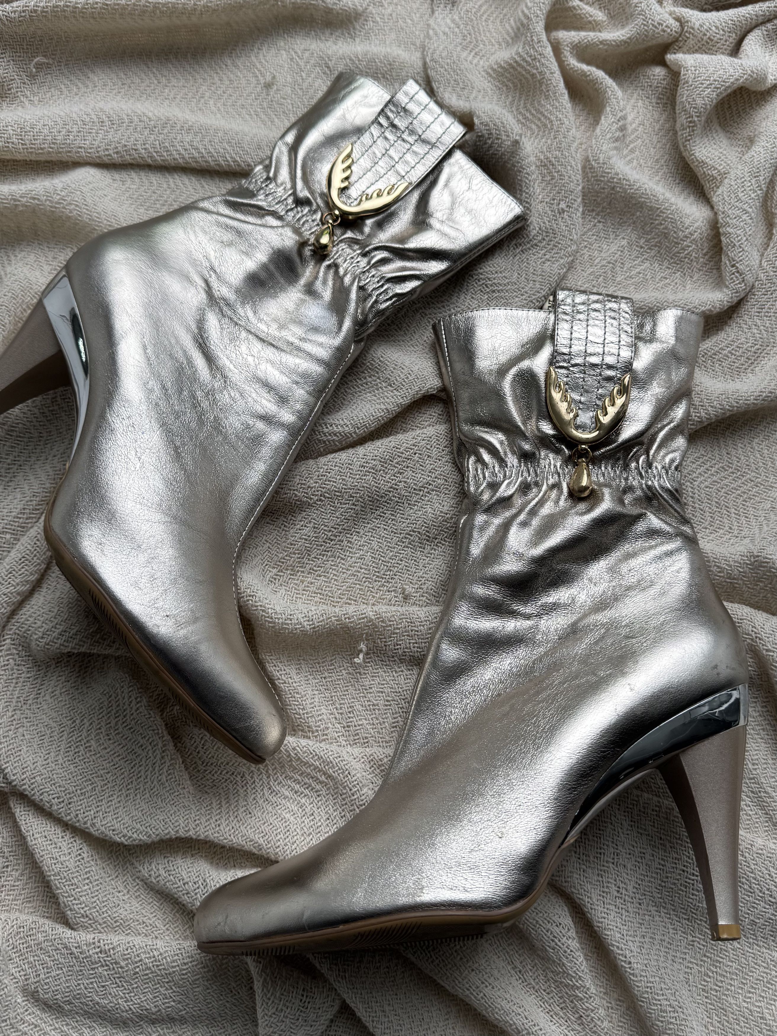 Vintage Vintage Leather Metallic Ankle High Heel Party Booties Size US 7 / IT 37 - 2 Thumbnail