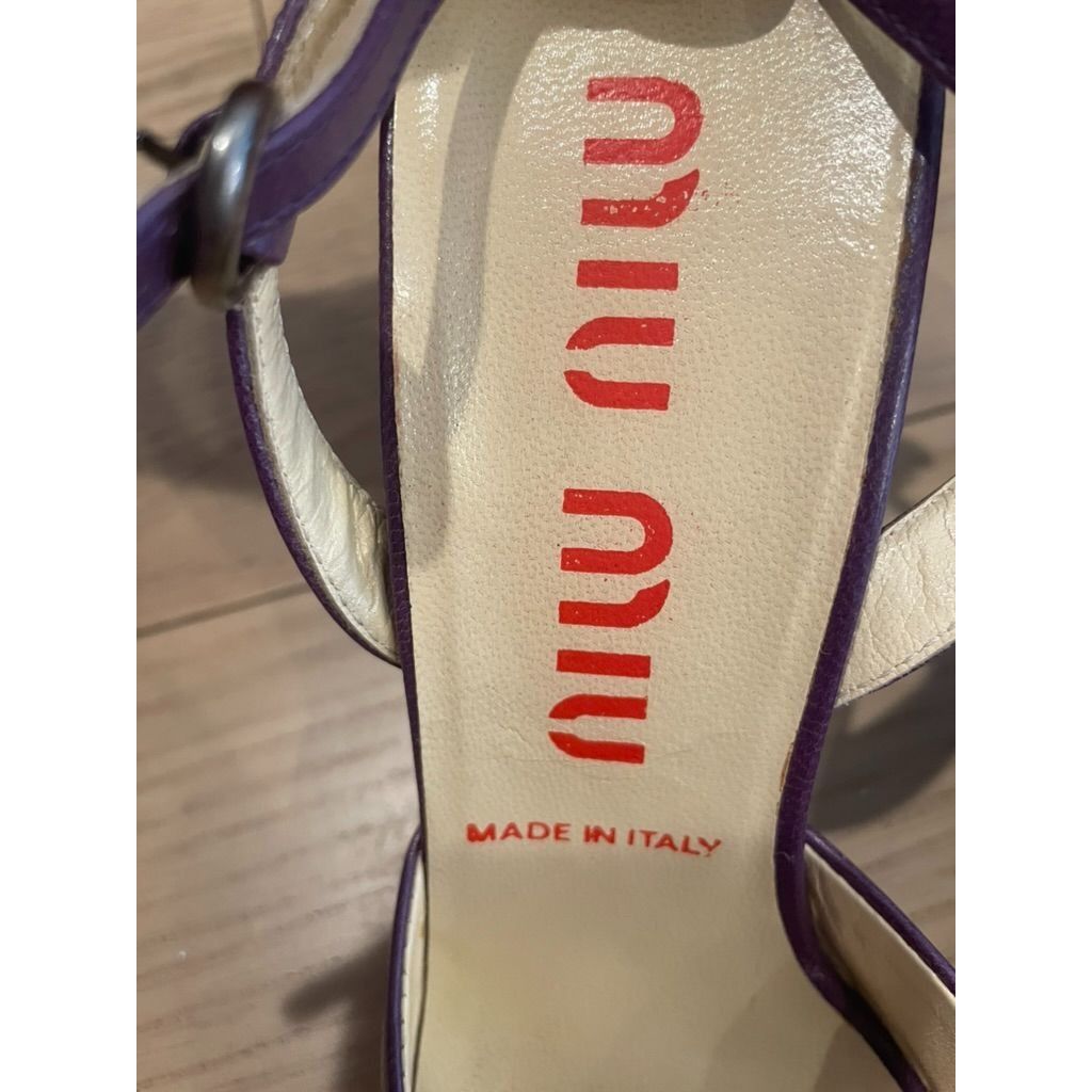Miu Miu Miu Miu Purple Leather Peep-Toe Sandals With Beige Bow Detai Size US 5 / IT 35 - 5 Thumbnail