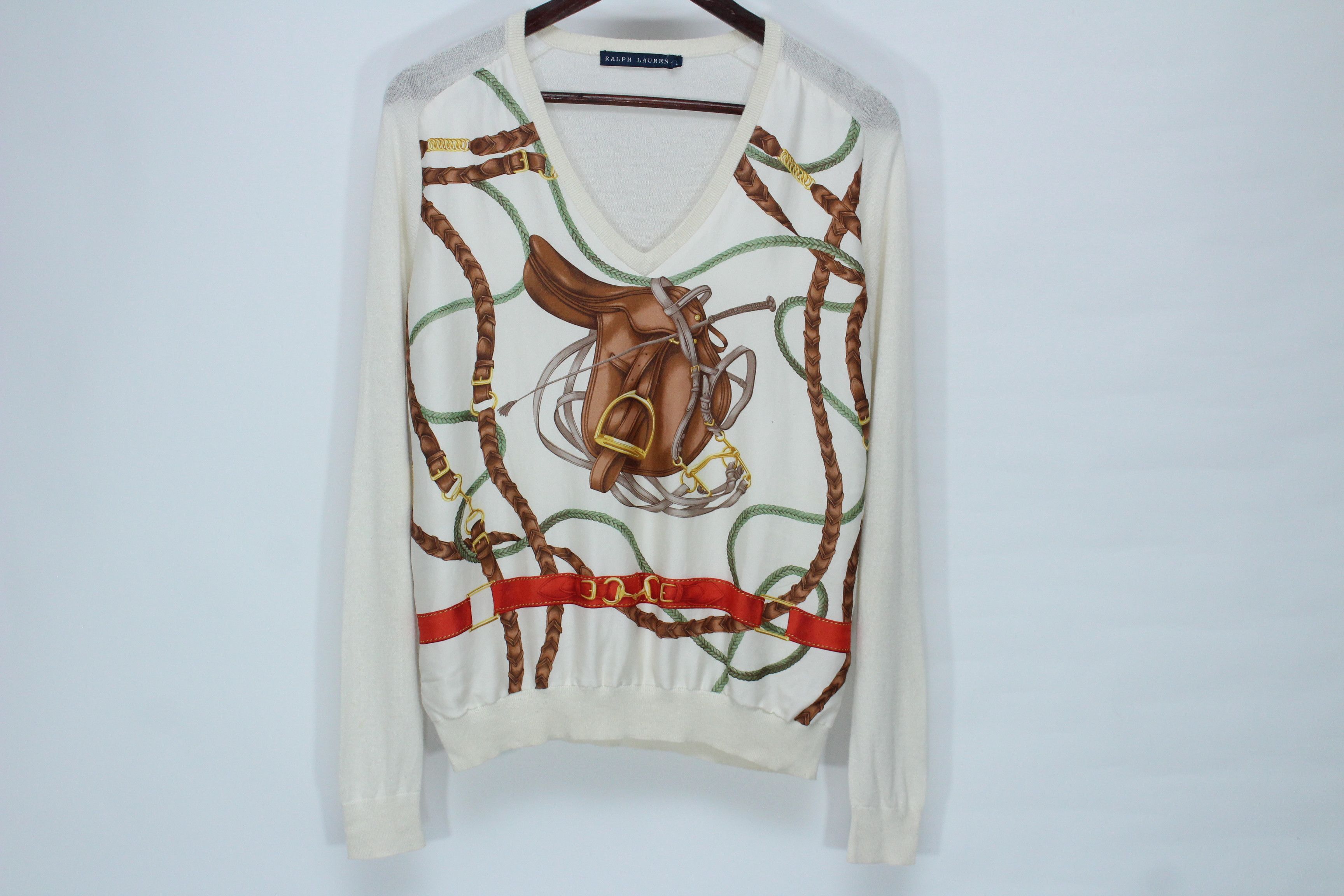 Ralph Lauren Polo Ralph Lauren Equestrian Bridle Print Silk Blend Jumper Size L / US 10 / IT 46 - 1 Thumbnail