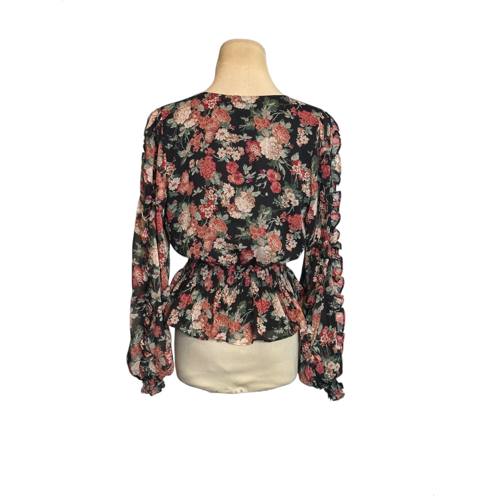 Express Express black red floral long sleeves blouse size XS Size XS / US 0-2 / IT 36-38 - 6 Thumbnail