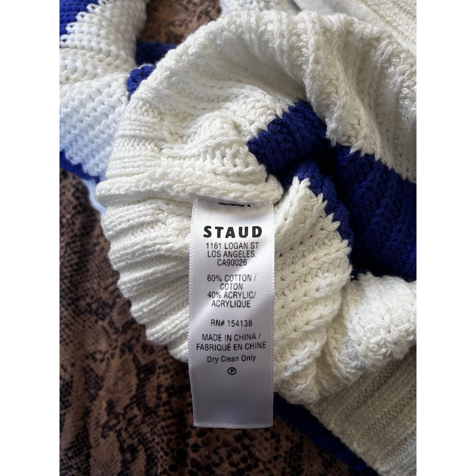 Staud STAUDE Blue Striped Quarter Zip Ribbed Cotton Blend Sweater Size M / US 6-8 / IT 42-44 - 7 Thumbnail