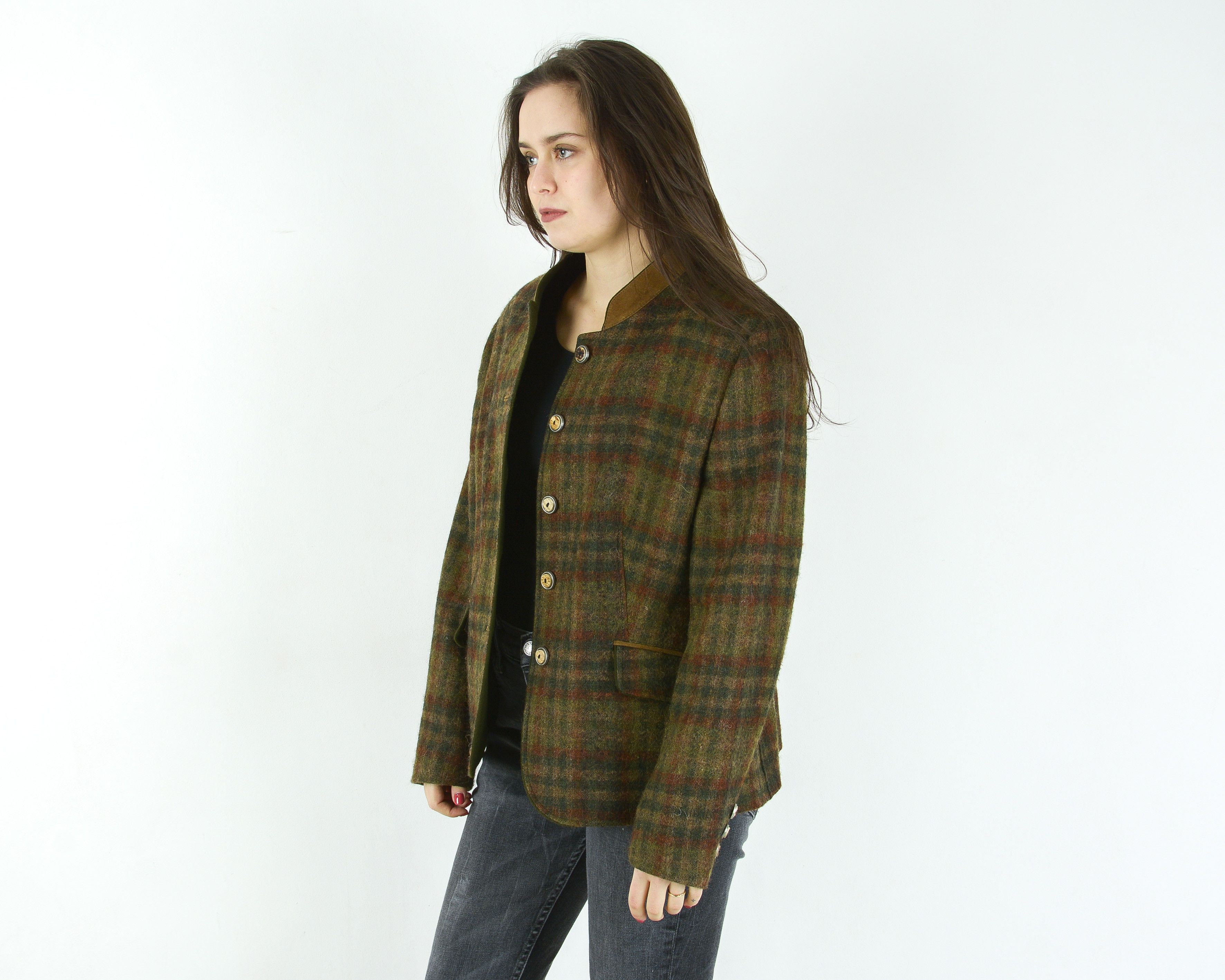 Other × Vintage Allwerk L Wool Jacket Trachten Cardigan Check Plaid Tartan Size L / US 10 / IT 46 - 2 Thumbnail