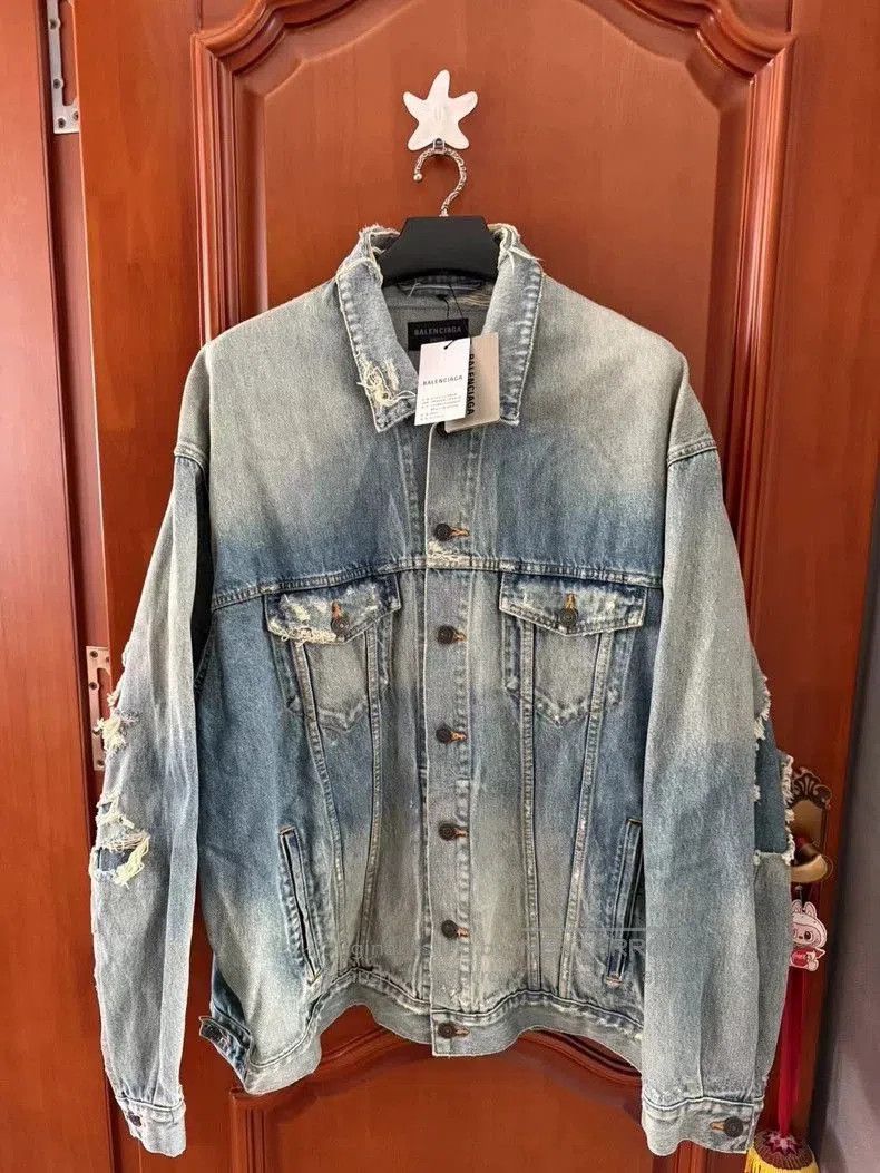 Balenciaga Balenciaga Lightning Denim Distressed Jacket. Size US XXL / EU 58 / 5 - 1 Thumbnail