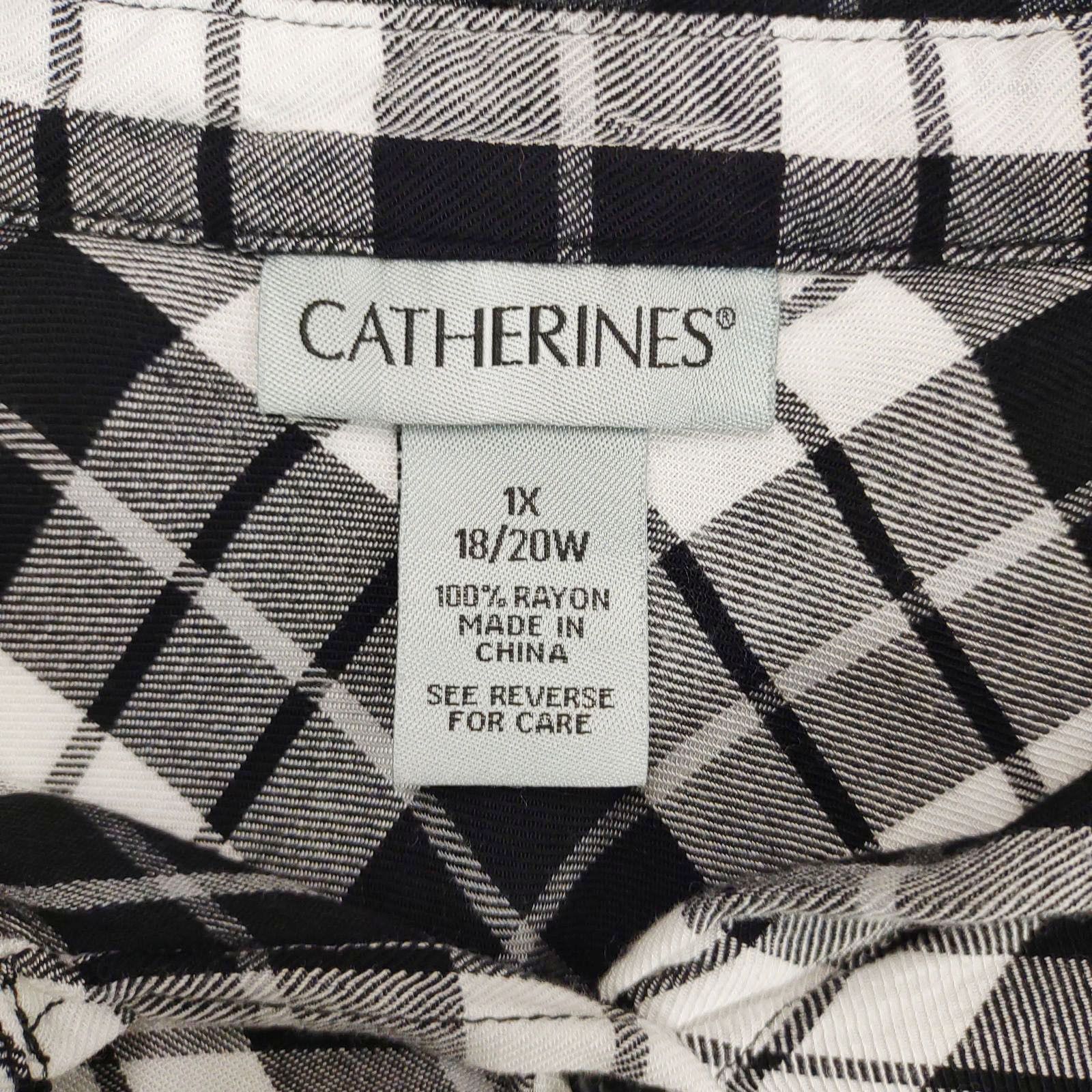 Other Catherines Women's 1X Black White Flannel Check Tunic Top Size XL / US 12-14 / IT 48-50 - 3 Thumbnail