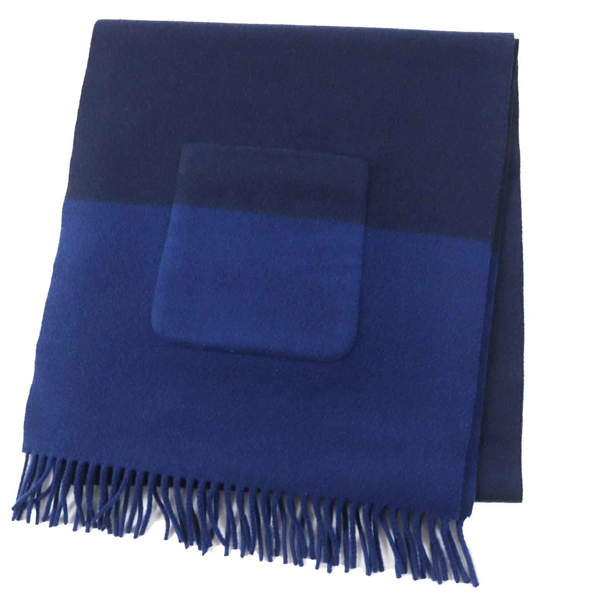 Hermes HERMES H259096S 100% Cashmere, Silk Lining in Pockets, Allumette Pocket, Bi-color, Fringed Scarf/Stole, Navy Blue, Made Italy, Women's Size ONE SIZE - 1 Thumbnail