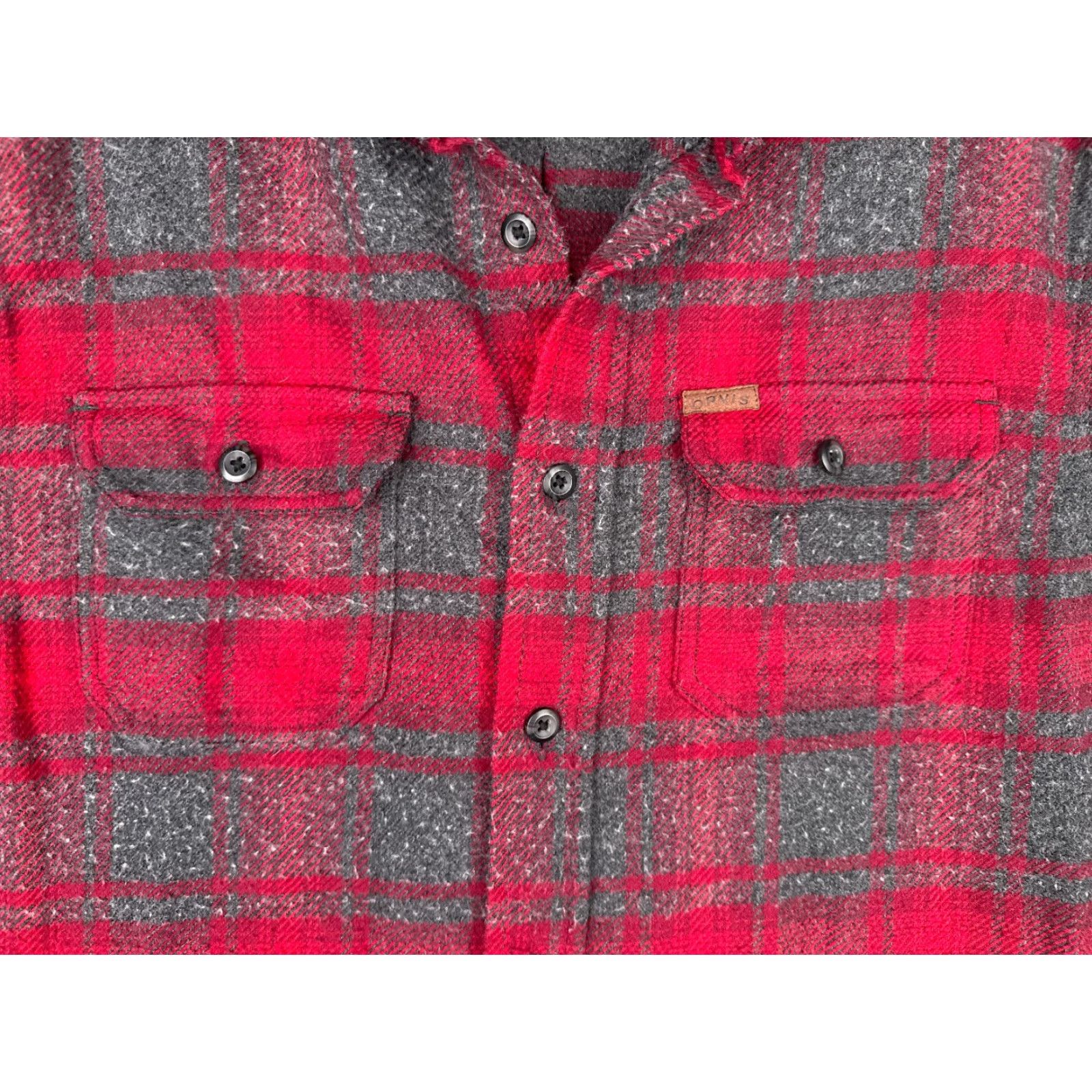 Orvis VINTAGE ORVIS Shirt Men Large Red Gray Plaid Flannel Button Up Cotton Pocket Camp READ Size US L / EU 52-54 / 3 - 6 Thumbnail