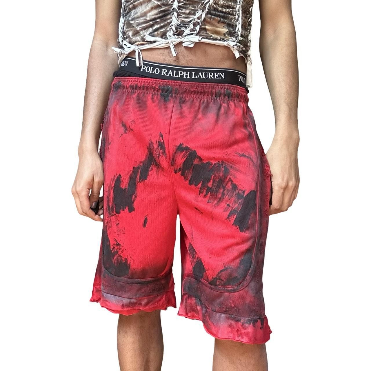 Other ASTROBOI* Red Distress Black Painted Basketball Shorts - Med Size US 32 / EU 48 - 1 Thumbnail
