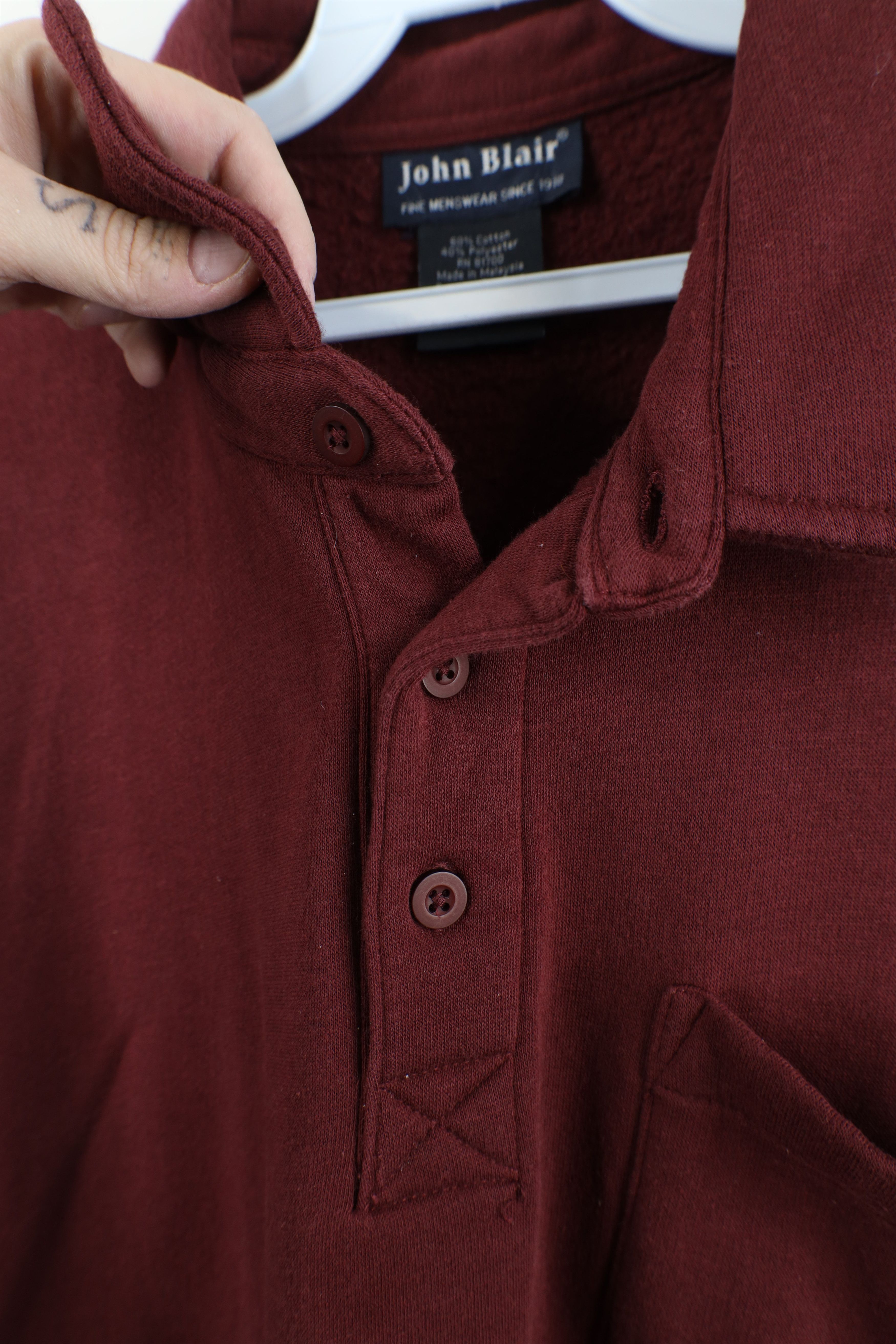 Vintage Vintage 90s Streetwear Pullover Collared Sweatshirt Burgundy Size US L / EU 52-54 / 3 - 5 Thumbnail