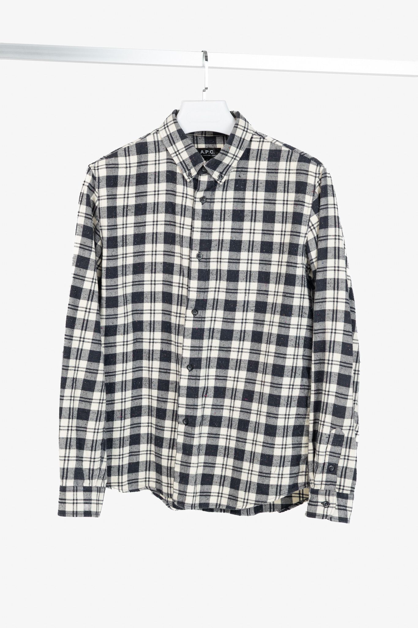 A.P.C. A.P.C. Navy & White Plaid-Flannel Buttoned Shirt Size US M / EU 48-50 / 2 - 1 Thumbnail
