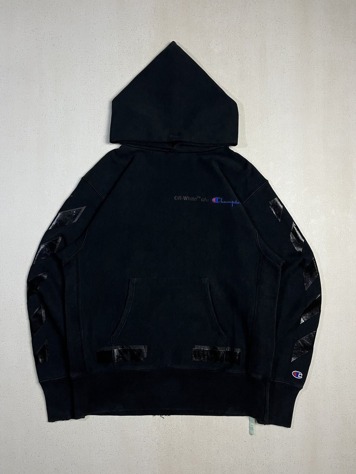 Champion × Off-White FW17 Off-White Champion Distressed Hoodie Size US M / EU 48-50 / 2 - 2 Thumbnail