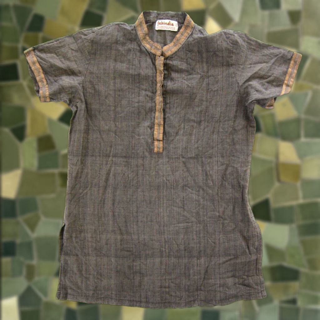 Vintage Fabindia 100% Cotton Brown Gold Short Sleeve High Neck Tunic Blouse Women Small Size S / US 4 / IT 40 - 1 Thumbnail