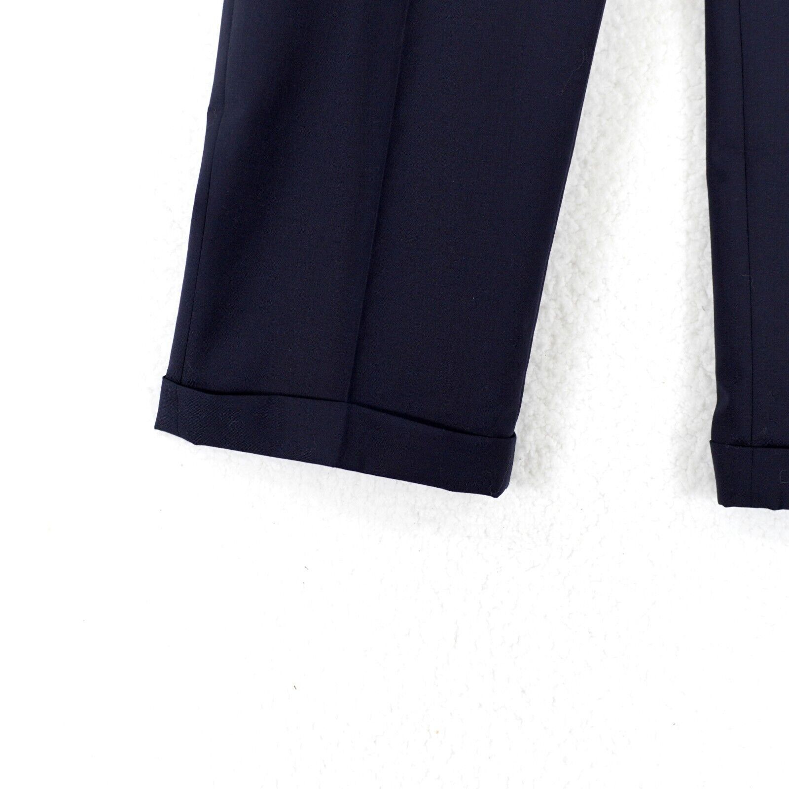 Hart Schaffner Marx Hart Schaffner Marx Wool Blue Pleated Cuffed Mid Rise Dress Size 34R - 2 Thumbnail