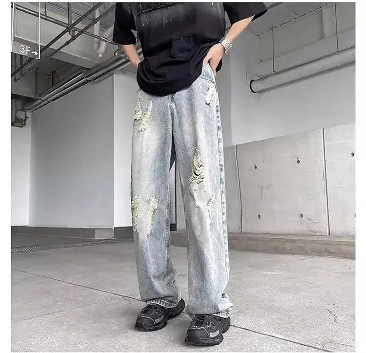 Japanese Brand Retro washed straight leg casual distressed jeans Size US 32 / EU 48 - 5 Thumbnail