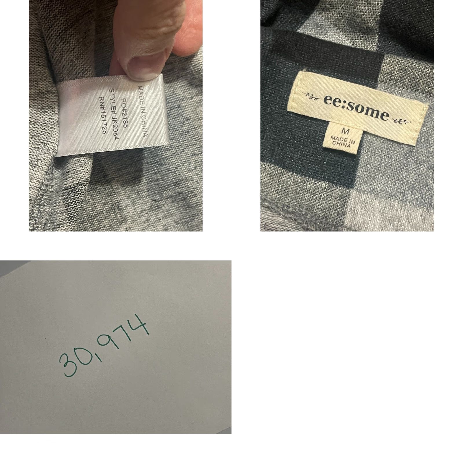 Vintage ee:some Sweater Women's Cardigan, Medium, Plaid Open Cardigan, Gray Black Green, Casual, Regular Fit, Fall Spring Summer, Womens Size M / US 6-8 / IT 42-44 - 8 Thumbnail