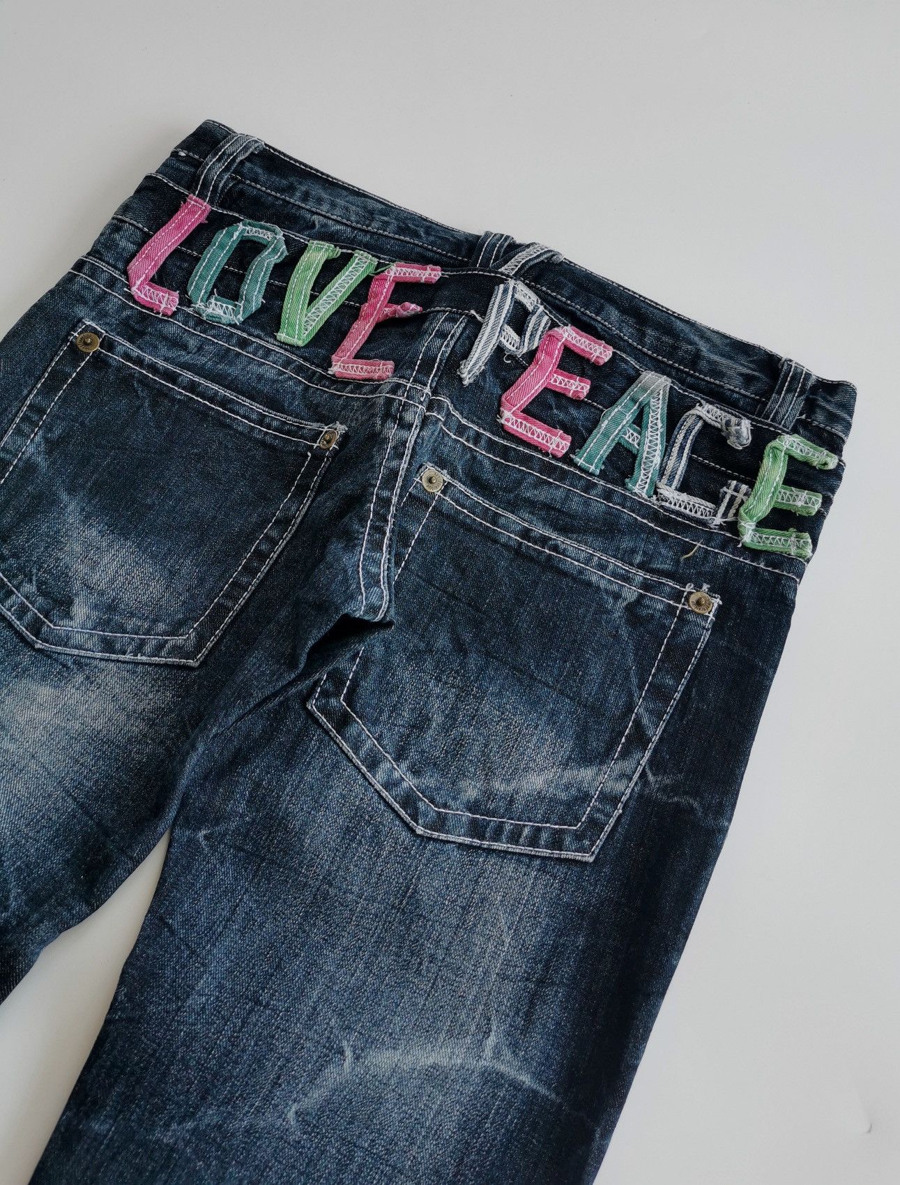 Japanese Brand Love Peace Double Waist Denim Jeans Size 30" / US 8 / IT 44 - 1 Thumbnail
