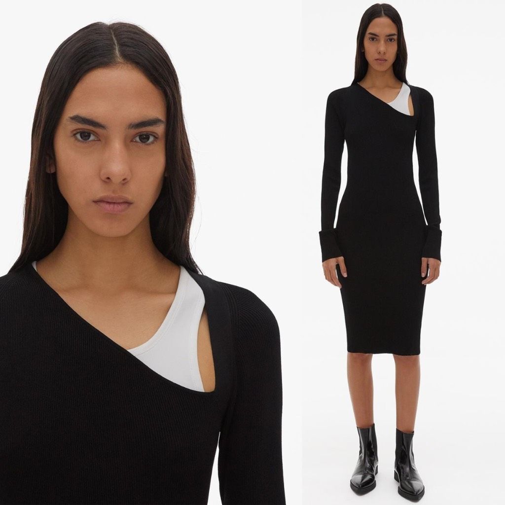 Helmut Lang Helmut Lang Dress Black Ribbed Knit Asymmetrical Long Sleeve Size L / US 10 / IT 46 - 1 Thumbnail